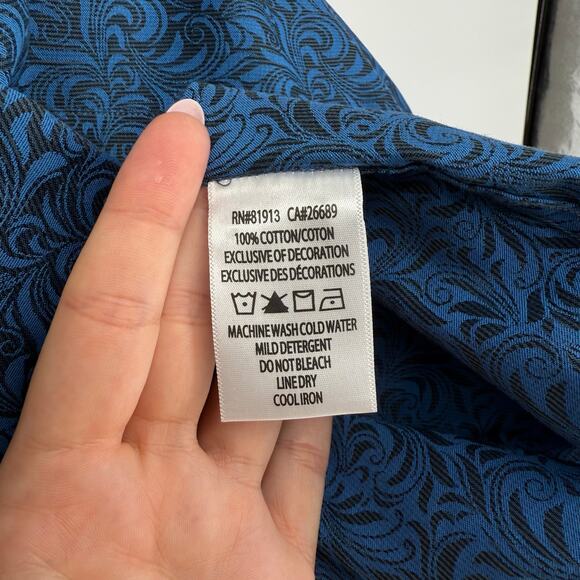 Robert Graham Woven Button Front Long Sleeve Bogart Navy Blue Black Damask M - Picture 7 of 9